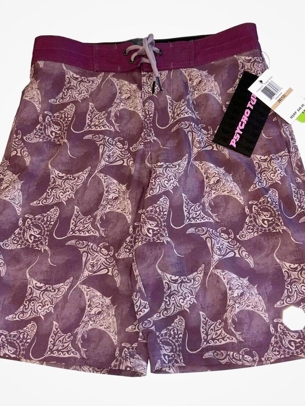 Psycho Tuna Swim - Stings Devils Boardshorts - Grape - Size 12 (28") | NWT